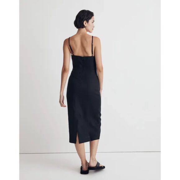Madewell 100% Linen Black Midi Dress Size 12 - Picture 3 of 10